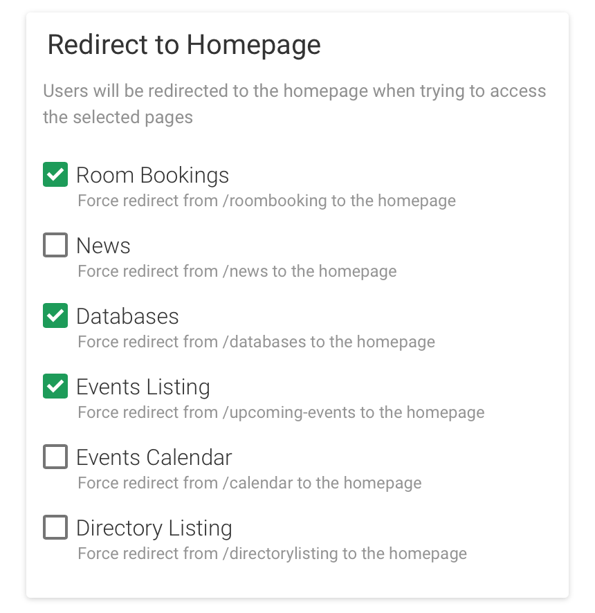 Redirect from homepage options